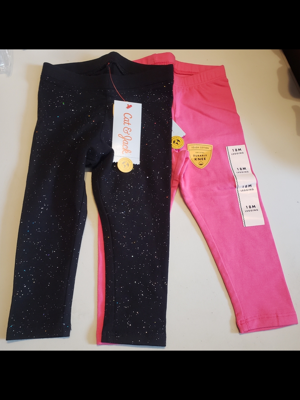 Cat & Jack Black Speckle and Pink 2-Pack Girls' Leggings